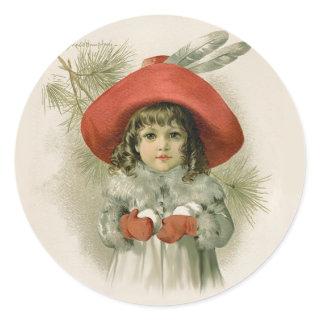 Maude Humphrey Girl and Snowballs Classic Round Sticker