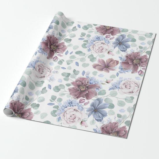 Mauve and Dusty Blue Botanical Floral Elegant