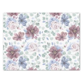 Mauve and Dusty Blue Flowers Botanical Elegant Tissue Paper