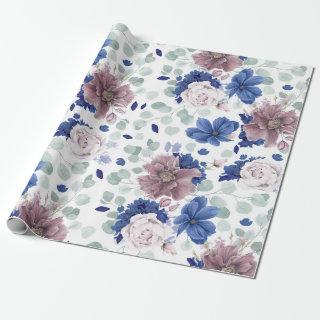 Mauve and Navy Blue Botanical Floral Elegant