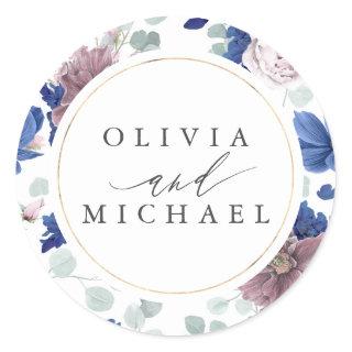 Mauve and Navy Blue Floral Wedding Seal