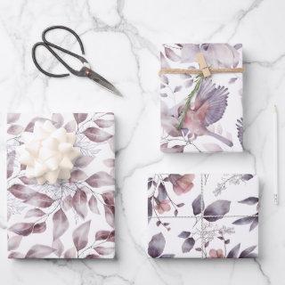 Mauve, Dusty Purple, Blush Pink Flowers Leaves  Sheets