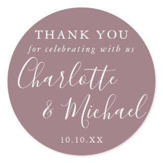Mauve Signature Wedding Favor Thank You Classic Round Sticker