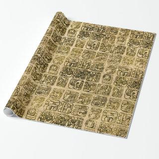 Mayan and aztec glyphs gold on vintage texture