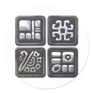 Mayan Glyphs-black and silver Classic Round Sticker