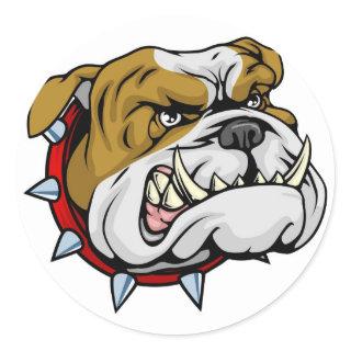 Mean bulldog mascot illustration classic round sticker