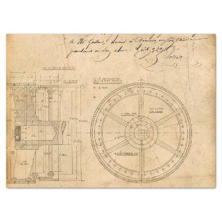 Mechanical Circular Schematics on Tan Decoupage Tissue Paper
