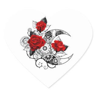 Mechanical Crescent with Red Roses Heart Sticker
