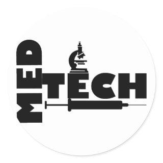 MED TECH MICROSCOPE SYRINGE LOGO CLASSIC ROUND STICKER