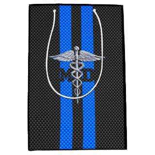 Medical Doctor MD Caduceus on Blue Stripes Medium Gift Bag