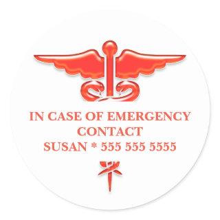 Medical emergency contact | Personalize Classic Round Sticker