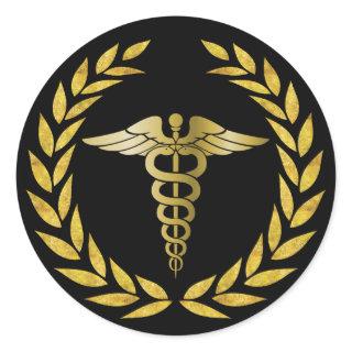 Medical Nursing Royal Gold Caduceus Symbol Classic Round Sticker