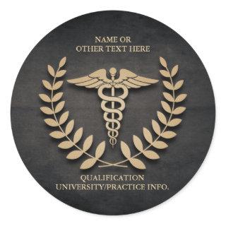 Medical School Caduceus and Laurel Wreath Classic Round Sticker