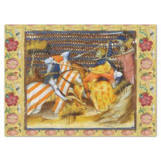 MEDIEVAL BATTLE, FIGHTING KNIGHTS HORSEBACK TISSUE PAPER