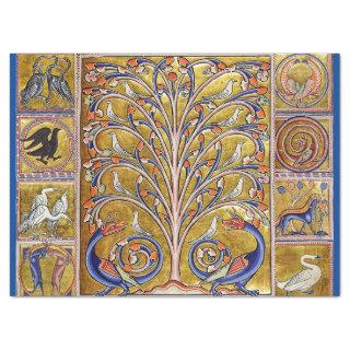 MEDIEVAL BESTIARY,BIRDS ON TREE OF LIFE,DRAGONS  TISSUE PAPER