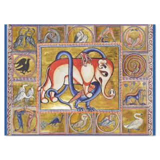 MEDIEVAL BESTIARY,ELEPHANT COMBATTING SNAKE DRAGON TISSUE PAPER