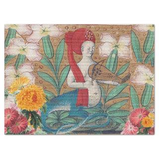 MEDIEVAL BESTIARY,FAIRY MELLUSINA MAKING MUSIC  TISSUE PAPER