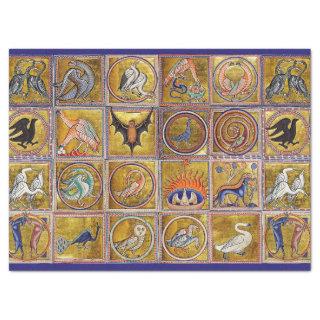 MEDIEVAL BESTIARY, FANTASTIC ANIMALS,GOLD RED BLUE TISSUE PAPER