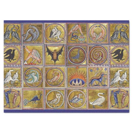 MEDIEVAL BESTIARY, FANTASTIC ANIMALS,GOLD RED BLUE TISSUE PAPER