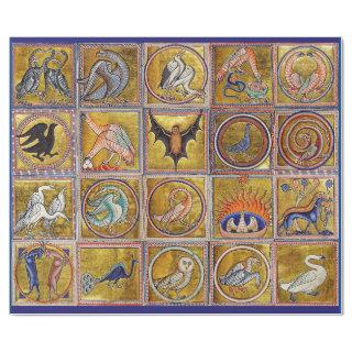 MEDIEVAL BESTIARY, FANTASTIC ANIMALS,GOLD RED BLUE