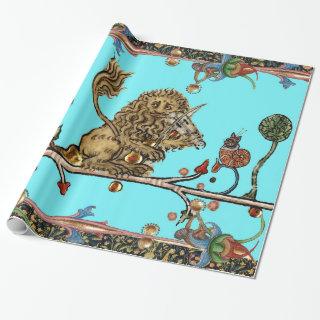 MEDIEVAL BESTIARY MAKING MUSIC Violinist Lion Blue