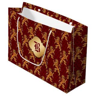 Medieval Gold Lion Red Fleur de Lis Large Gift Bag