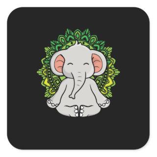 Meditating Elephant Gift Yoga Lover Women Elephant Square Sticker