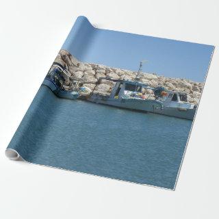 Mediterranean Fishing Boats in Blue Sea Design
