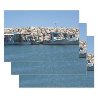 Mediterranean Fishing Boats in Blue Sea Design  Sheets