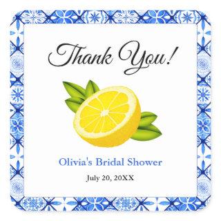 Mediterranean Lemon Thank You Bridal Shower Square Sticker