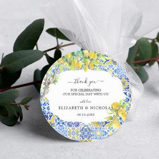 Mediterranean Lemon Tiles | Wedding Favor Classic Round Sticker