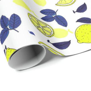 Mediterranean Navy Blue Yellow Lemons Pattern