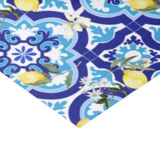 Mediterranean tiles,blue tiles,lemon, tissue paper