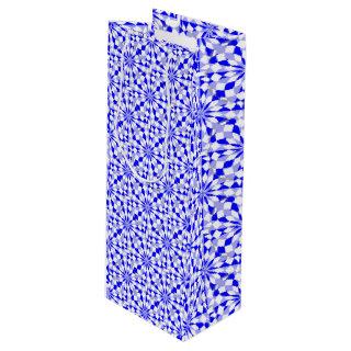 Mediterranean Two Tone Blue Geometric Pattern Wine Gift Bag