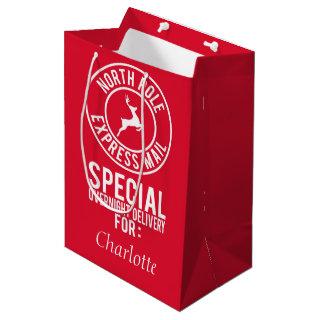 Medium Red & White North Pole Express Mail Name Medium Gift Bag