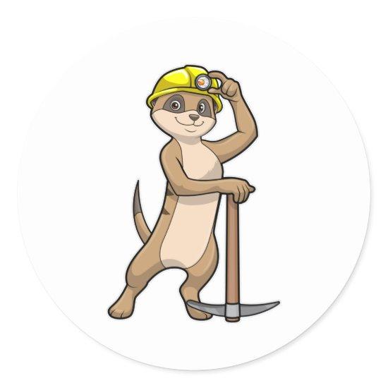 Meerkat as Miner with Pickaxe Classic Round Sticker
