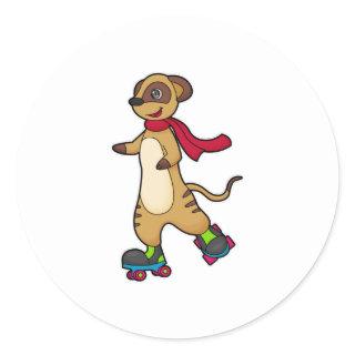 Meerkat as Skater with Roller skates Classic Round Sticker