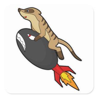 Meerkat at Flying with Rocket Square Sticker