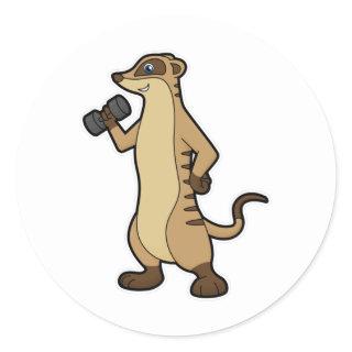 Meerkat at Strength training with Dumbbell Classic Round Sticker