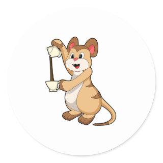 Meerkat with Coffee pot & Coffee.PNG Classic Round Sticker