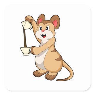 Meerkat with Coffee pot & Coffee.PNG Square Sticker