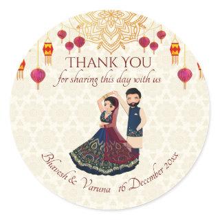 Mehndi & sangeet manadala and cute Indian couple Classic Round Sticker