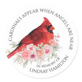 Memorial Cardinals Appear Floral Funeral Favor Classic Round Sticker