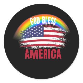 Memorial Day Rainbow American Flag LGBTQ God Classic Round Sticker