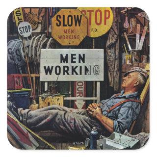 Men Working Square Sticker