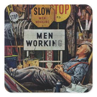 Men Working Square Sticker