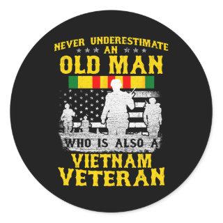 Mens Dad Grandpa Vietnam Veteran Vintage Shirt Men Classic Round Sticker