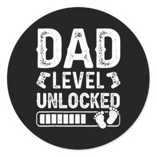 Mens Dad Level Unlocked New Gamer Gender Reveal Classic Round Sticker