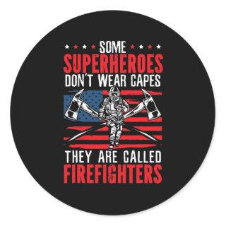 Mens Firefighter American Flag Fire Department Classic Round Sticker