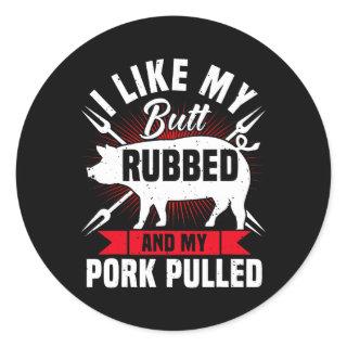 Mens Funny BBQ Grilling Pulled Pork Classic Round Sticker